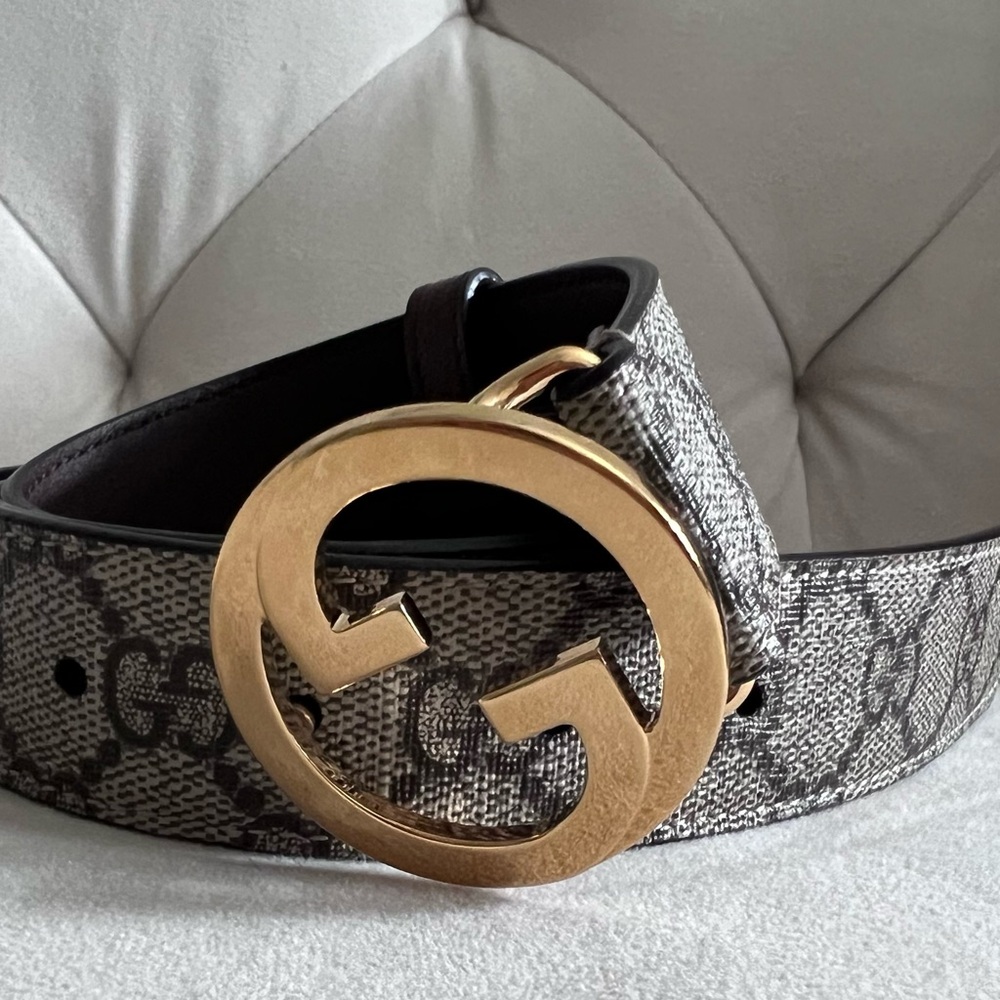Gucci Brown GG Canvas Belt with Gold Double G Buckle (Monogram) - Picture 11 of 16